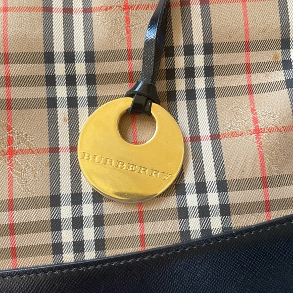 AUTHENTIC BURBERRY Burberry Check Hand Bag Purse Canvas w/black Leather - Picture 4 of 12